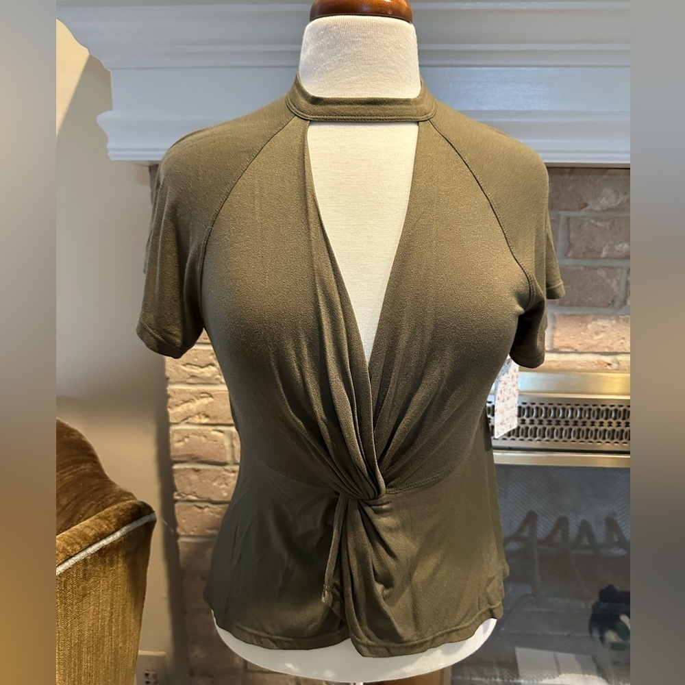 Free People Green Ruched Tie Front Blouse